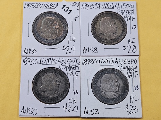 Four AU Columbian Expo Commemorative Silver Half Dollars
