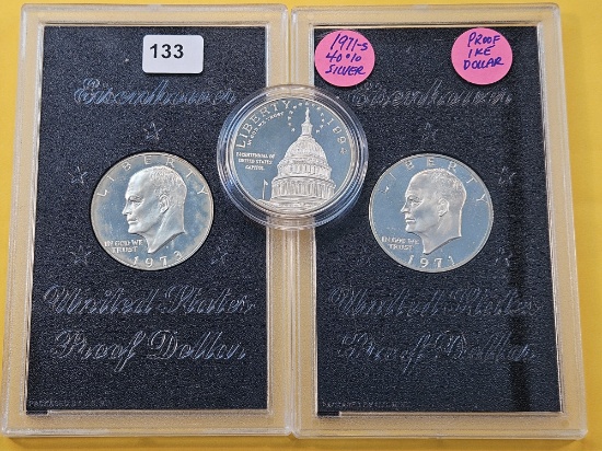 Three GEM Proof US Silver Dollars