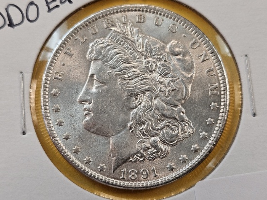 Variety! Brilliant Uncirculated 1891 Morgan Silver Dollar with DDO Ear