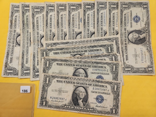 Fifteen Circulated Blue Seal One Dollar Silver Certificates