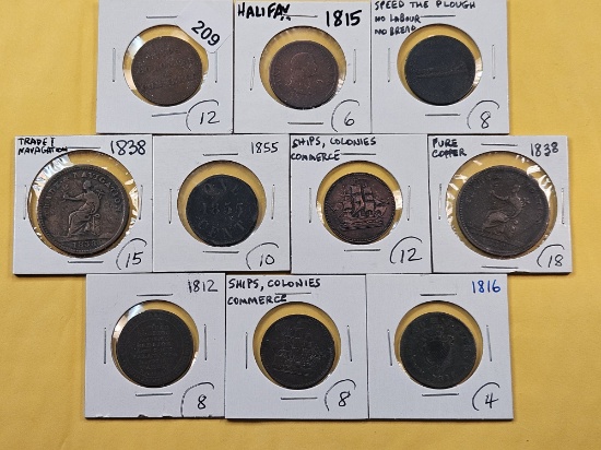 Ten Bank Tokens From Canada and Upper Canadian Provinces