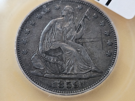 ICG 1859 Seated Liberty Silver Half Dollar in Extra Fine 40 -details