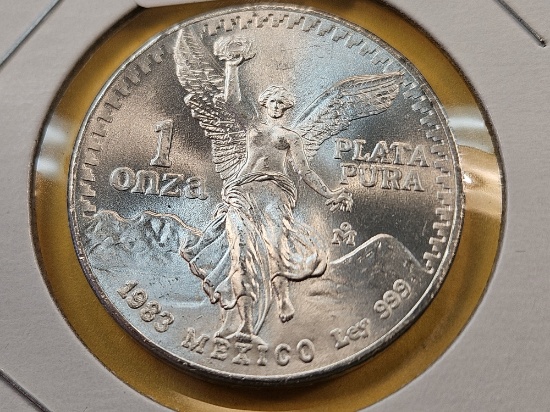 GEM Brilliant Uncirculated 1983 Mexico Silver Onza