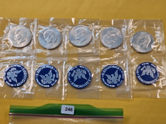 Five Uncirculated 1971-S Blue Pack Eisenhower Dollars