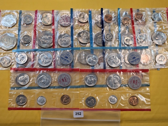 Two 1963 Silver US Mint Sets and Nine Mixed Uncirculated Coin Set Sleeves