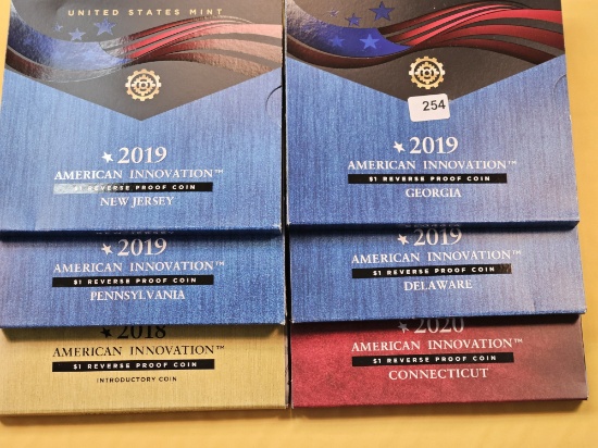 Five United States Mint American Innovation One Dollar   Reverse Proof Coins