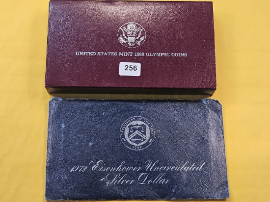 GEM Proof 1988 Commemorative Silver Dollar and Uncirculated 1972-S Eisenhower Silver Dollar