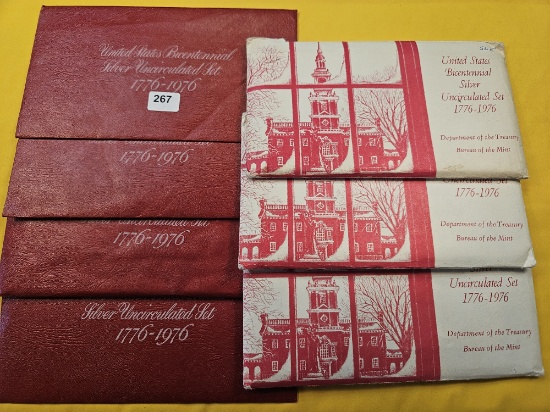 Seven US Mint Bicentennial Silver Uncirculated 3-Coin Sets