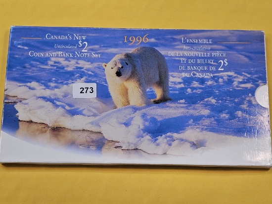 1996 Canadian Uncirculated $2 Dollar Coin and Banknote Set
