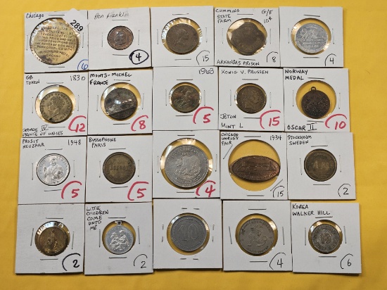 Twenty Mixed Foreign Tokens and Medals