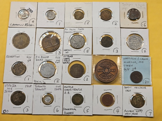 Twenty Mixed Foreign Tokens and Medals
