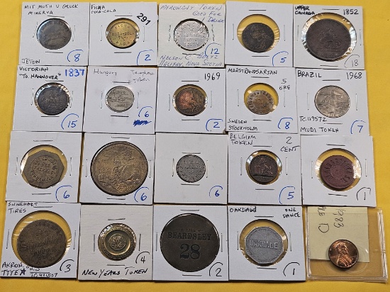 Twenty Mixed Foreign Tokens and Medals