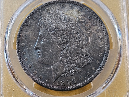 PCGS 1897 Morgan Silver Dollar in Mint State 63