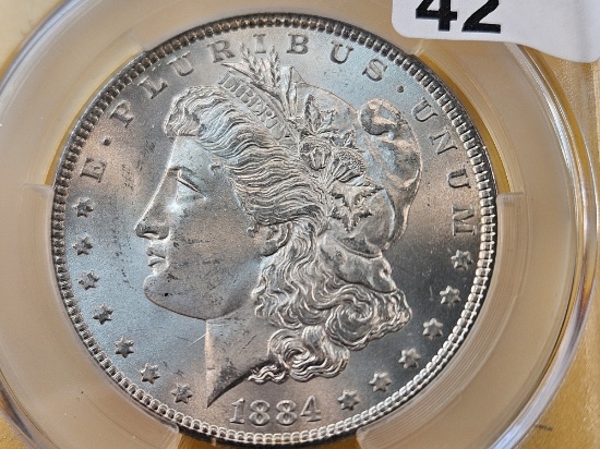 CAC 1884 Morgan Silver Dollar in Uncirculated -details