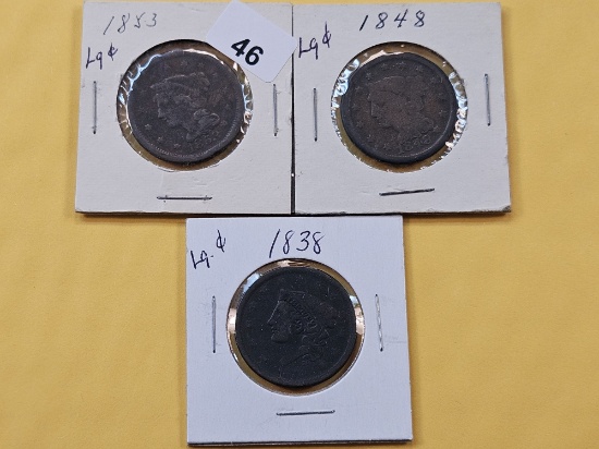Three Circulated Large Cents
