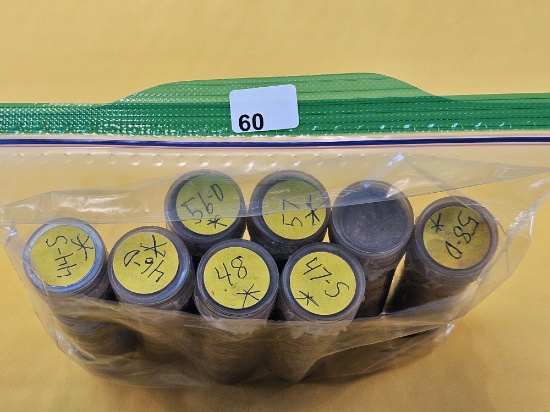 Eight Mixed Year Rolls of Circulated Wheat Cents. 40's and 50's