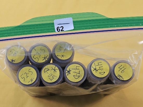 Eight Mixed Year Rolls of Circulated Wheat Cents. 40's and 50's