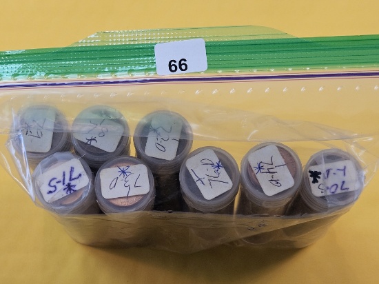 Eight Mixed Year Rolls of Circulated Lincoln Cents. 1970's