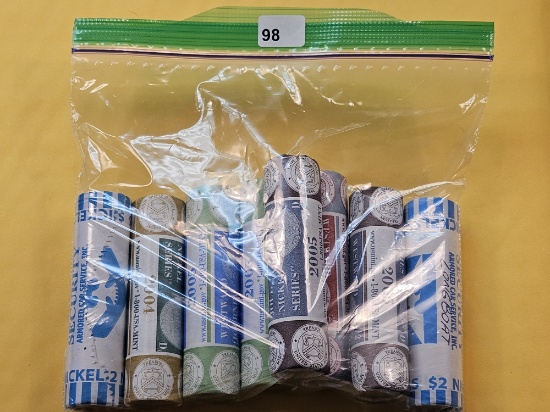 Eight Brilliant Uncirculated Bank-wrapped Rolls of Jefferson Nickels