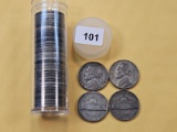 One Roll of Circulated Wartime Silver Nickels