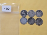 Six Seated Liberty Silver Half Dimes