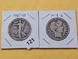 Two Different Circulated Silver Half Dollars