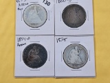 Four Circulated Seated Liberty Half Dollars
