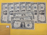 Ten Circulated Blue Seal One Dollar Silver Certificates