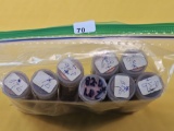 Eight Mixed Year Rolls of Lightly Circulated - Circulated  Lincoln Cents. 80's and 90's