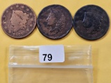 Three Circulated Coronet Head Large Cents