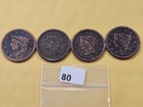 1845, 1848 and 1856 Braided Hair Large Cents and One Dateless Coronet Head Large Cent