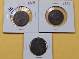 Three Circulated Two-cent Pieces