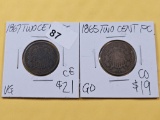 Two Circulated Two-cent Pieces