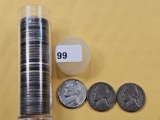 One Roll of Circulated Wartime Silver Nickels