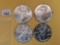 Four mixed American Silver Eagles