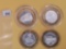 Four Ten Dollar .999 fine silver-center Casino Gaming Tokens