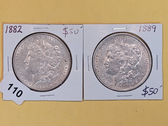 Two About Uncirculated plus Morgan Silver Dollars