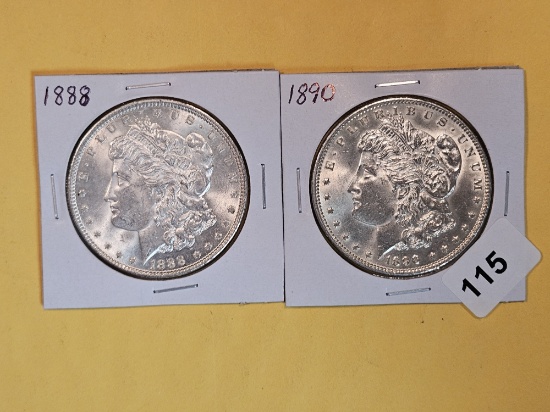 Two About Uncirculated plus Morgan Silver Dollars