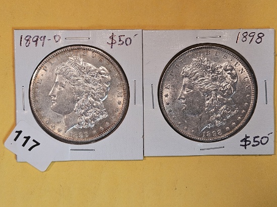 Two About Uncirculated plus Morgan Silver Dollars