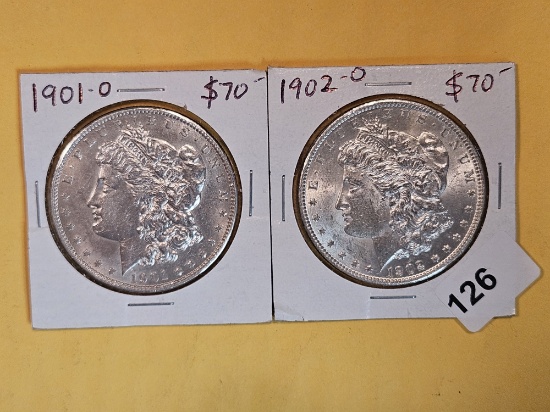 Two Brilliant About Uncirculated plus Morgan Silver Dollars