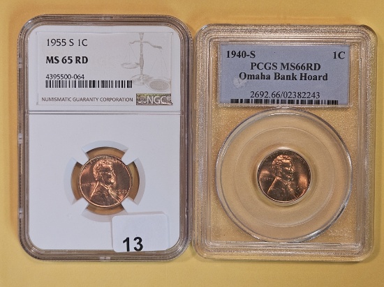 Two GEM, NGC and PCGS-graded RED Wheat Cents