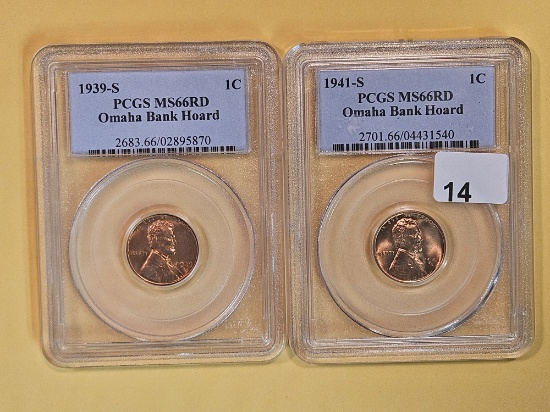 Two GEM, PCGS Wheat cents in Mint State 66 RED