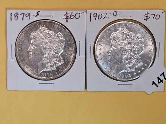 Two Choice Brilliant About Uncirculated plus Morgan Silver Dollars