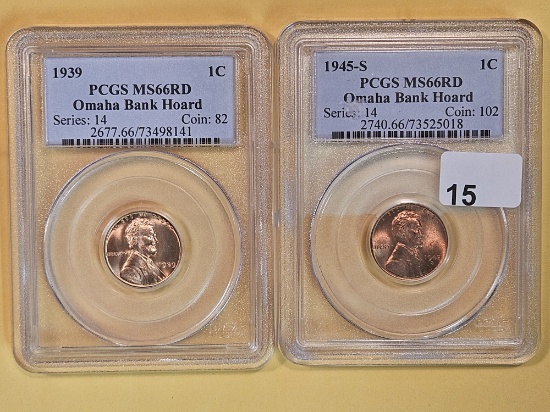 Two GEM, PCGS Wheat cents in Mint State 66 RED