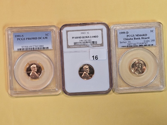 Three Bright RED Lincoln Cents graded by NGC and PCGS