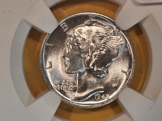 GEM NGC 1945-D Mercury Dime in Mint State 66