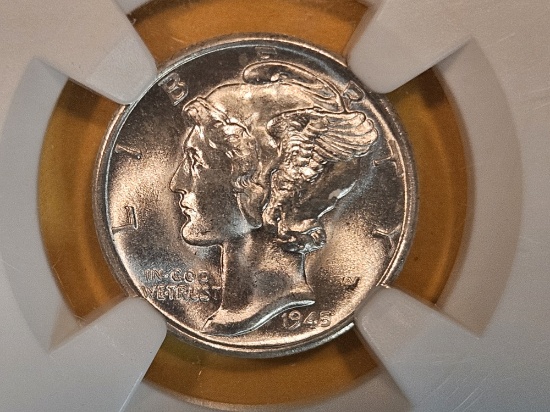 GEM NGC 1945- SMercury Dime in Mint State 66