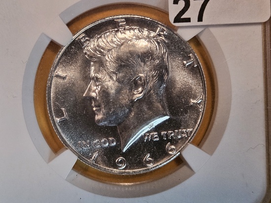 GEM! NGC 1966 SMS silver Kennedy Half Dollar in Mint State 67