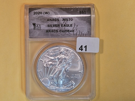 PERFECT! ANACS 2020-(W) American Silver Eagle in Mint State 70