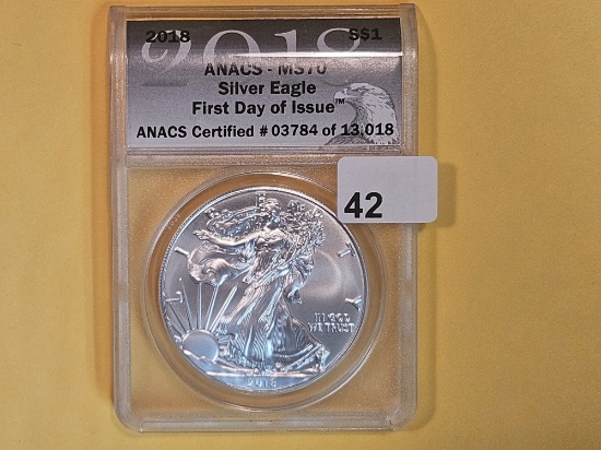 PERFECT! ANACS 2018 American Silver Eagle in Mint State 70